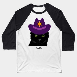 Black Cat Purple Cowboy Hat Costume Baseball T-Shirt